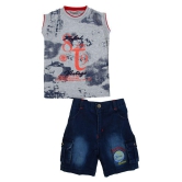 Zadmus Baby Boys Cotton T - Shirt & Denim Shorts Dress (Red, 6 - 12 Months) - 12-18 Months