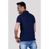 Solid Men Polo Neck Navy Blue T-Shirt