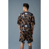 Go Devil 66 (in Musturd) All over Printed Black Polyester Co-ord Set for Men S