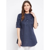 Women Blue Mandarin Collar Tunic