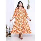 Swasti Cotton Blend Printed Flared Womens Kurti - Orange ( Pack of 1 ) - None