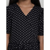 MINI & MING Girls Polka Dot Printed V-Neck Puff Sleeves A-Line Dress