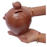 Mii Art mitti ka gullak,money bank,money box,piggy bank,coin box for kids(color-brown)(material-soil)(size-12 cm,small)pack of 1 pieces.