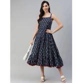 Divena - Cotton Navy Blue Womens Fit And Flare Dress ( Pack of 1 ) - None