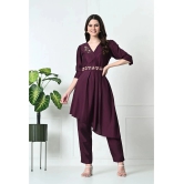 Desinoor.com Wine Embroidered Pant Top Set - None