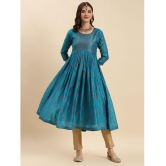 Rangita Women Turquoise Chanderi Embroidered Calf Length Anarkali Kurti - None