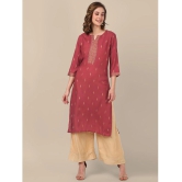 Rangita Women Rayon Maroon Gold Printed Placket Knee Length Straight Kurti - None