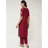 Pannkh Viscose Embroidered Straight Womens Kurti - Maroon ( Pack of 1 ) - None