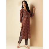 Vbuyz Cotton Printed Straight Womens Kurti - Brown ( Pack of 1 ) - None