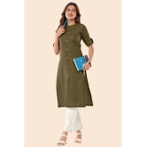 Glomee - Green Cotton Women''s Front Slit Kurti ( Pack of 1 ) - None