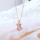 Dancing Diamond Teddy Bear Shape Pendant With Chain - Rose Gold