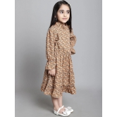 MINI & MING Girls Floral Print Mock Neck Bell Sleeves Crepe Shirt Midi Dress