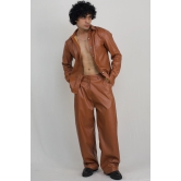 Leather jacket and wide leg trousers-Tan / Custom