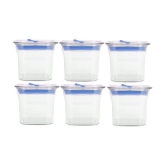 HomePro Fabio Airtight Transparent storage Plastic container pack of 6, Square, 600ml, Blue - Blue