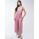 Pannkh Cotton Blend Embroidered Straight Womens Kurti - Pink ( Pack of 1 ) - None