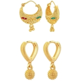 VIVASTRI Golden Chandbalis Earrings ( Pack of 2 ) - Golden