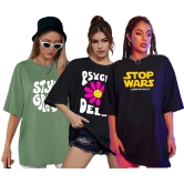 London Hills Women Printed Round Neck Oversized T-Shirt | Loose Fit Drop Shoulder T-Shirt Pack of 3