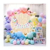 Zyozi Unicorn Theme Birthday Decorations | Canopy Tent Birthday Decorations Items | Unicorn Birthday Decorations Kit - Banner, Pastel Balloons, Confetti Balloons, Rice Light (Pack Of 37) - M