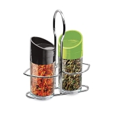 Treo Seasons Salt N Pepper Jars with Stand | Green & Black | Set of 2 Pcs