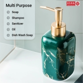 USHA SHRIRAM 300ml Ceramic Soap Dispenser Set, Green, Pack of 2-USHA SHRIRAM 300ml Ceramic Soap & Lotion Dispenser Set, Kitchen Dish Soap Pump, Hand Shower Washing, Design 2 - Green, Pack of 2.