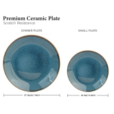 Handcrafted Stoneware Reactive Glaze Ceramic Dinner Set, 14 Pieces Serving for 4, Microwave and Dishwasher Safe, Bone-ash Free, Crockery Set for Dining and Gifting, Greenish Blue