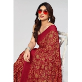 Anand Sarees Georgette Printed Saree Without Blouse Piece - Red ( Pack of 1 ) - Red