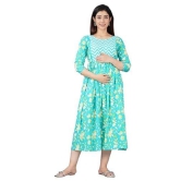 KASHVI Creation Women's Cotton Floral Printed Anarkali Maternity Feeding Kurti-SkyBlue