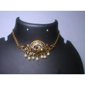 Traditional Indian Gold Plated Kundan Meenakari Peacock Choker Necklace Set with Pearls