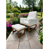 Wooden Twist Boucle Fabric Comfortable Cushion Nursery Rocking Chair with Ottoman-White