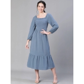 Oxolloxo Solid Smocked Puff Sleeve Tiered Cotton Fit & Flare Midi Dress