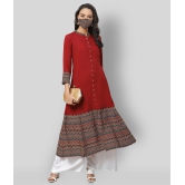 Yash Gallery - Maroon Cotton Blend Womens Front Slit Kurti ( Pack of 1 ) - S