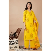 Yellow Printed Kurta Set L