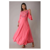 MAUKA - Pink Rayon Womens A-line Kurti - XXL