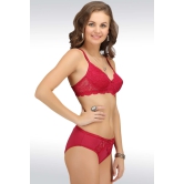 Salsa 5504 Sexy Maroon Lace Medium Coverage Non Padded Non wired Bridal Honeymoon Bra & Panty Sets-38 / B / Maroon