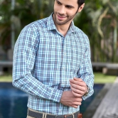 White And Blue Checked Cotton Shirt With Cutaway Collar-S