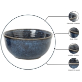 Reactive Handpainted Premium Ceramic 4 Small Dinner Bowl| Dessert Bowl, Soup Bowl, Salad Bowl | Stoneware | Microwave and Dishwasher Safe | Pack of 4 | Reactive Blue