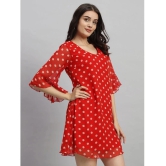 Curvydrobe Georgette Printed Mini Womens A-line Dress - Red ( Pack of 1 ) - None