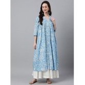 Janasya - Blue Cotton Womens Front Slit Kurti ( Pack of 1 ) - None