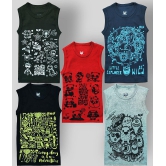 HAP Boys Multicolor Printed Vest | Tank top |Sleeveless Tshirt - Pack of Five - None