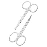 PACK OF 2 Curved and Rounded Portable Scissors School Home Office Art Supplies Accessories Facial Hair Scissors for Men - Mustache, Nose Hair & Beard Trimming Scissors, Eyebrows, Eyelashes, 