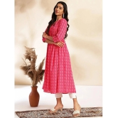 Janasya Cotton Printed A-line Womens Kurti - Pink ( Pack of 1 ) - None