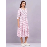 HIGHLIGHT FASHION EXPORT Rayon Printed Midi Womens Fit & Flare Dress - Pink ( Pack of 1 ) - None