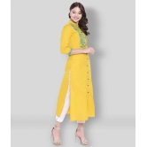 Divena - Yellow Cotton Blend Womens Front Slit Kurti - S