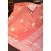 Salmon Pink Tissue Organza Banarasi Pure Silk Saree with Meenakari Buttas | SILK MARK CERTIFIED