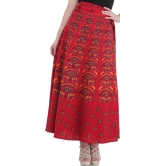 Rococco-Red Wrap-Around Printed Long Skirt from Pilkhuwa