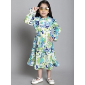 MINI & MING Girls Floral Print Mock Neck Bell Sleeves Crepe Fit & Flare Midi Dress