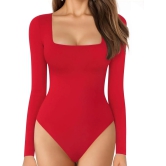 Classic Womens Square Neck Long Sleeve Tops Bodysuit-L / Red