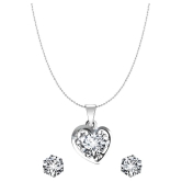 Vighnaharta Delicate Silver Drop Solitaire Pendant Set with Earrings for Women  and Girls - Silver