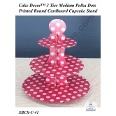 Cake Decor™ 3 Tier Medium Polka Dots Printed Round Cardboard Cupcake Stand-PINK