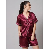 FUNDAY FASHION Women's Satin Plain/Solid Relaxed Night Suit Set Of Top & Shorts